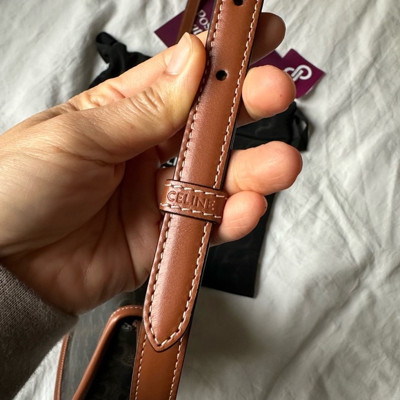 CELINE Mini Besace Crossbody in Triomphe Canvas & Calfskin Tan - Picture 5 of 9